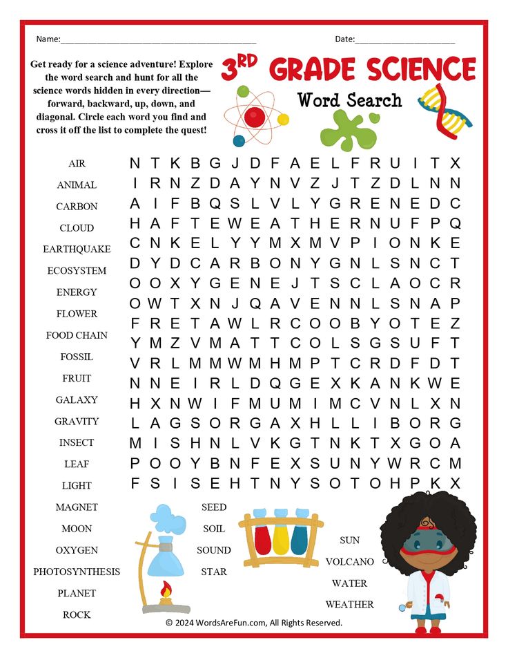 the 3rd grade science word search is shown