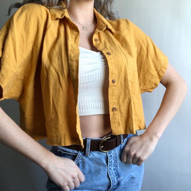 New Women’s Mustard Yellow Boxy Linen Collared Button Up Shirt! New Condition, Washed But Never Worn. Slightly Cropped Length! Tag Size - Small Brand - Forever 21 Condition - Excellent, New W/O Tags Instagram @ Hay_bae_vintage To Save $$ #Yellow #Linen #Buttonup #Collared #Shirt Cheap Retro Button-up Blouse, Trendy Collared Cropped Shirt For Day Out, Chic Summer Cropped Shirt With Buttons, Chic Cropped Shirt With Buttons For Summer, Trendy Collared Cropped Shirt With Buttons, Cropped Buttoned Shirt For Summer, Cropped Button Shirt For Day Out, Trendy Button-up Cropped Shirt For Day Out, Buttoned Cropped Shirt For Summer