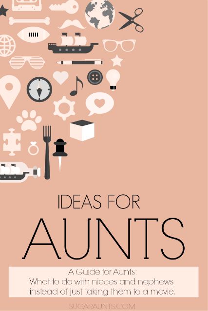 an advertisement with the words ideas for aunts written in black and white, surrounded by icons