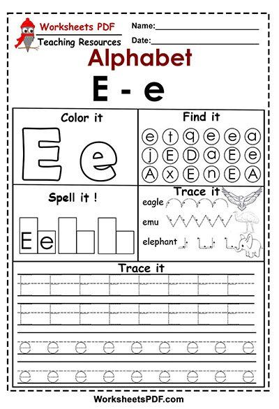 worksheet for the alphabet with pictures and words to help students learn how to write