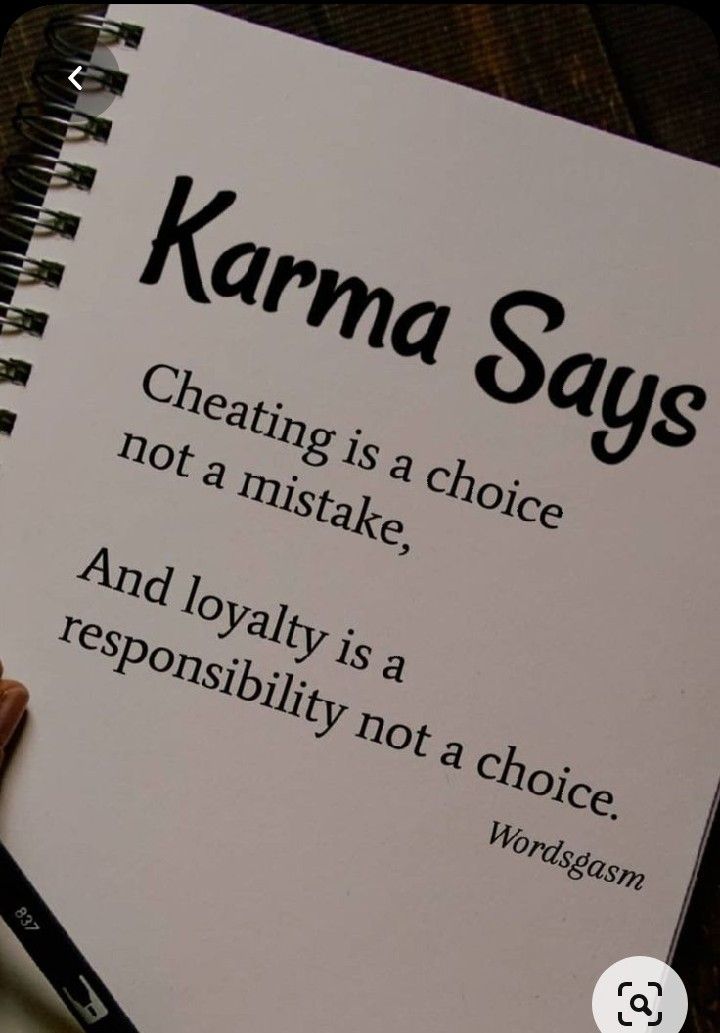 someone is writing on a notebook with the caption karma says creating is a choice not a mistake and lovablely is a responsity not a choice