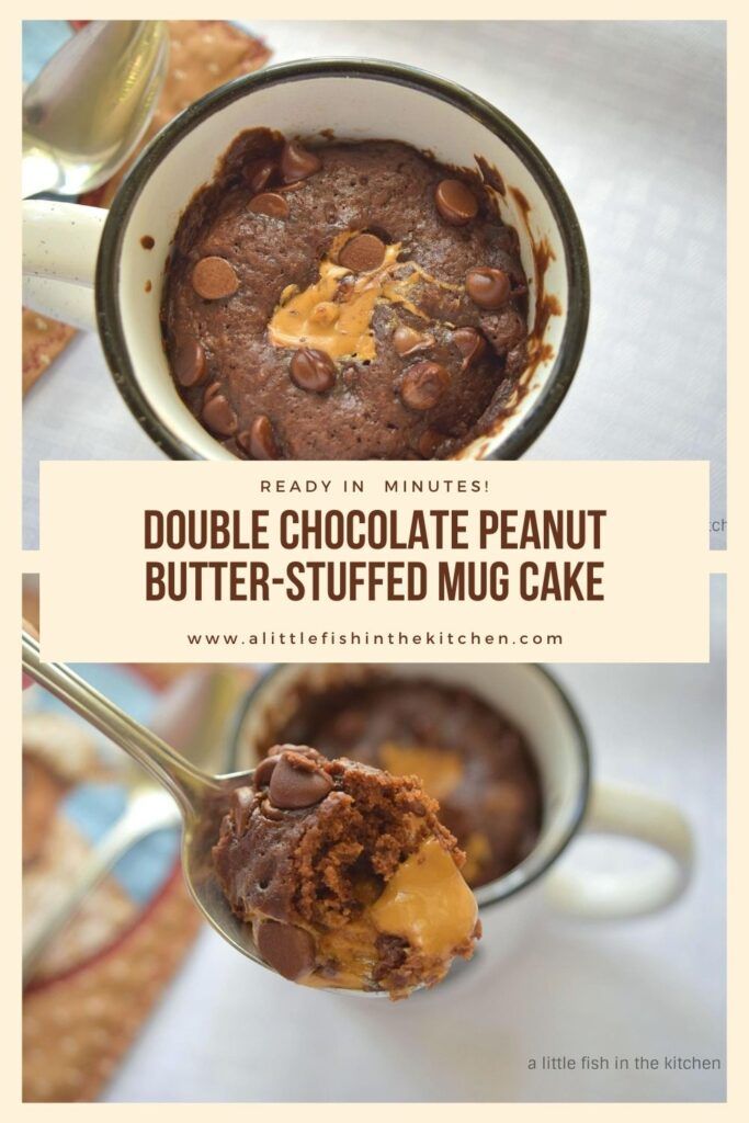 double chocolate peanut butter - stuffed mug cake is the perfect dessert to make for breakfast