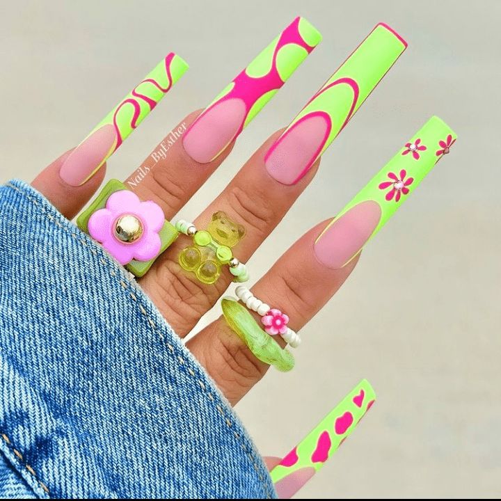 Are you looking for gorgeous spring nail designs? Here you will find the most gorgeous spring nail designs from acrylic, gel, and short nails Long Nail Designs, Green Nail, Cute Acrylic Nail Designs, Her Nails, Dope Nail Designs, Neon Nails, Hot Nails, Unique Nails, Nail Designs Spring