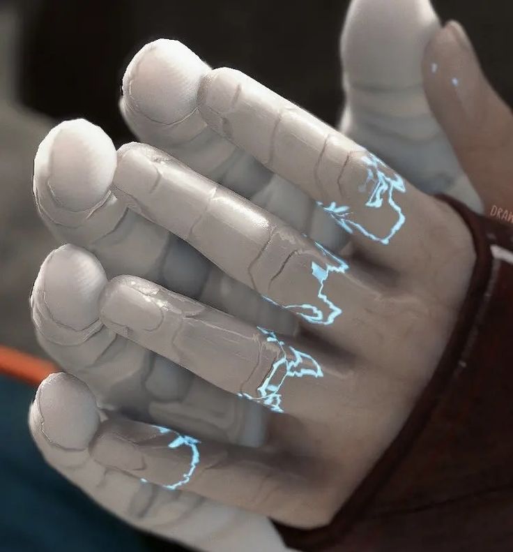 a robotic hand with blue light on it's fingers