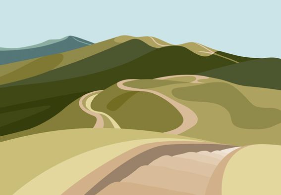 an image of a road going through the mountains with hills in the backgroud