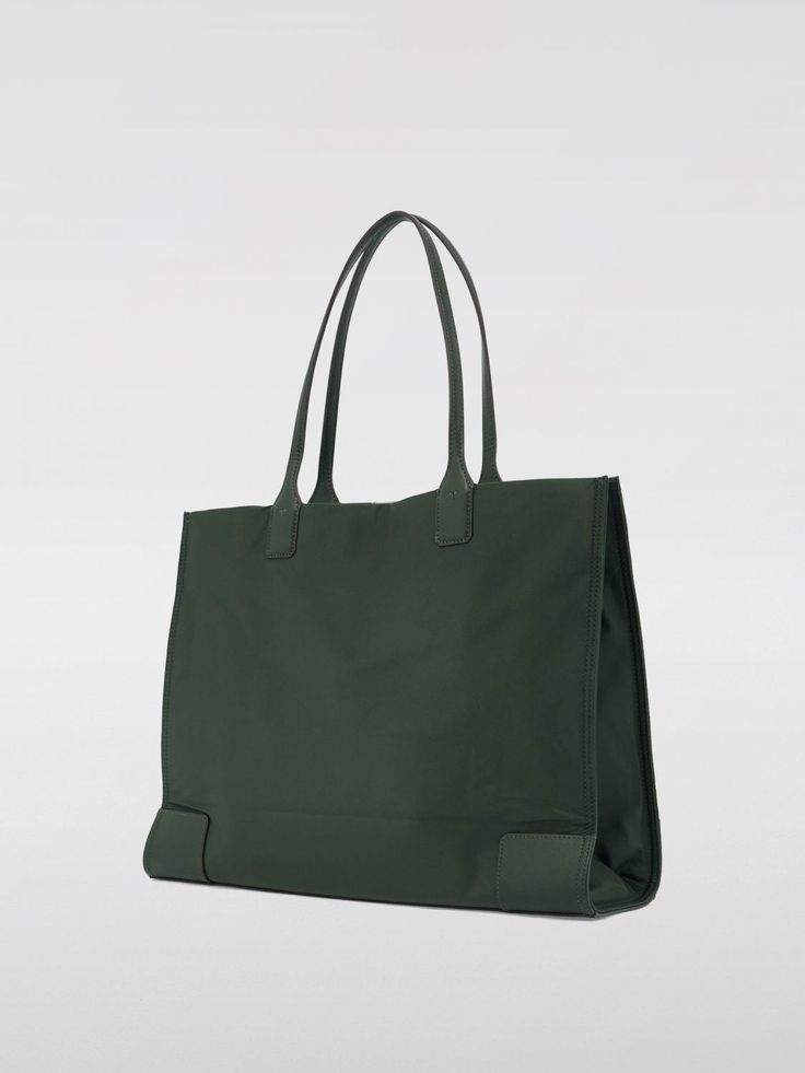 Tote Bags TORY BURCH Woman color Green Luxury Green Canvas Shoulder Bag, Green Travel Box Bag With Dust Bag, Green Bags With Dust Bag For On-the-go, Chic Green Canvas Bag, Tan Tote Box Bag For Everyday Use, Everyday Tan Pouch Bag, Tan Canvas Bags With Adjustable Strap, Tan Box Bag For Everyday Use, Tan Tote Bag For Travel