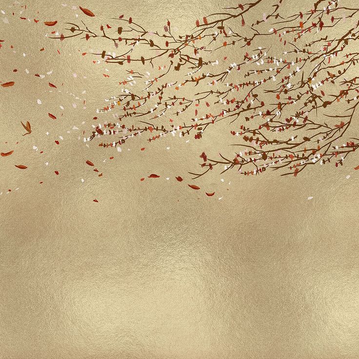 an artistic painting with leaves and branches on a beige background