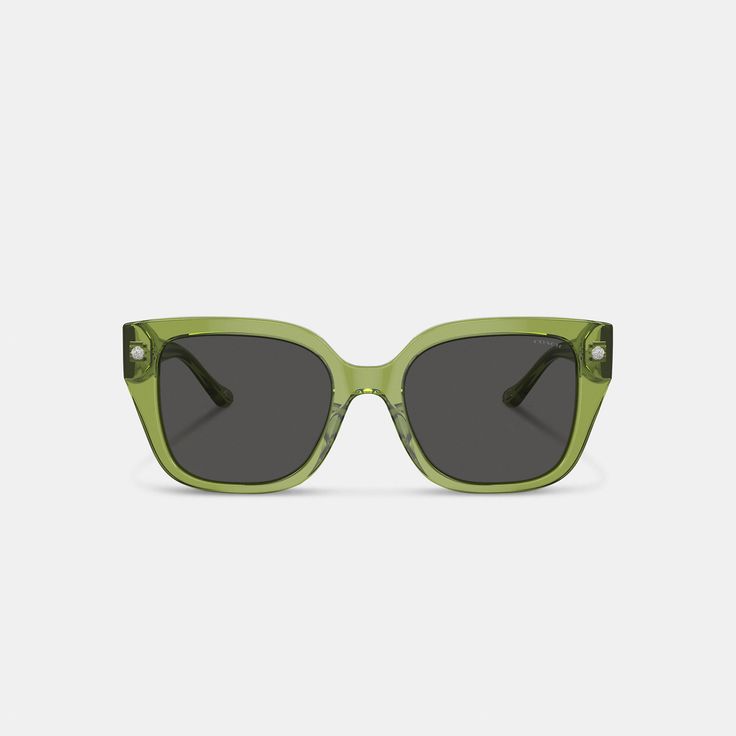 A scattering of our signature motifs at the temple adds iconic Coach style and a touch of shine to these oversized sunglasses. Featuring a lightweight and durable construction they offer full UV protection and come packaged in a protective case with a microfiber cleaning cloth. | Coach Charms Oversized Square Sunglasses - Women's - Green Designer Cat Eye Sunglasses With Polarized Lenses For Summer, Designer Square Frame Sunglasses For The Beach, Designer Wayfarer Sunglasses For Summer, Designer Tinted Sunglasses For The Beach, Designer Square Frame Sunglasses For Beach, Elegant Green Sunglasses With Uv Protection, Elegant Green Cat Eye Sunglasses With Uv Protection, Designer Sunglasses With Uva Protection And Square Frame, Designer Sunglasses With Gradient Lenses For The Beach