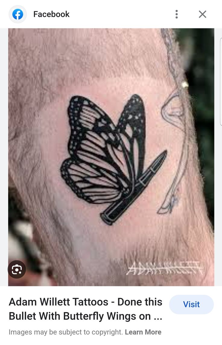 Butterfly Wings Tattoo, Bullet Tattoo, Butterfly Wing Tattoo, Wings Tattoo, Butterfly Wings, Tatting, Tattoos, Art