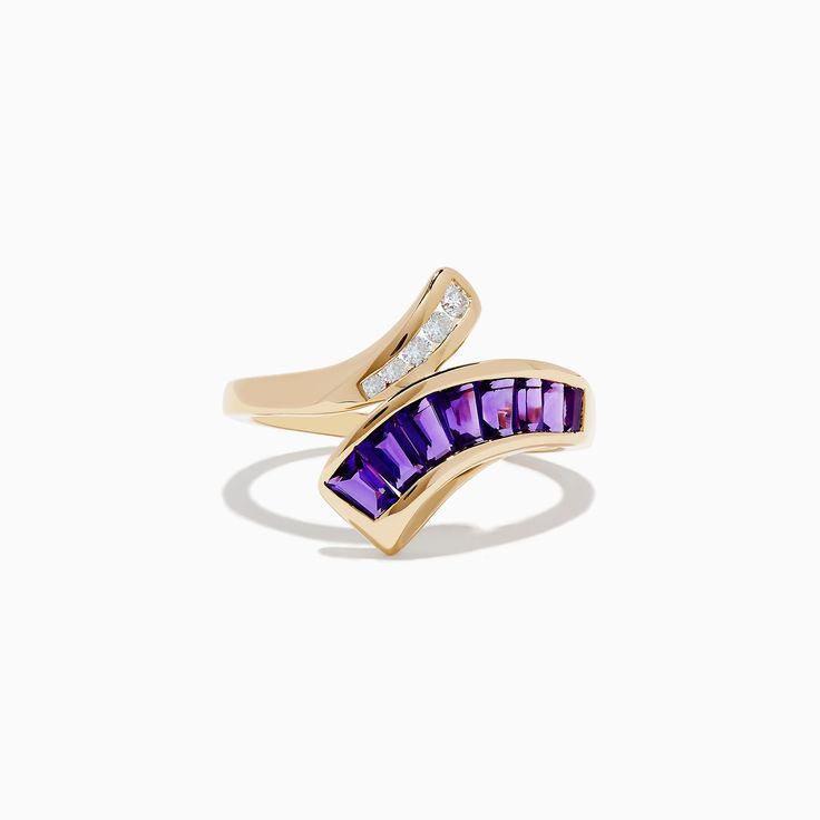 Effy 14K Yellow Gold Amythest and Diamond Ring 14k Gold Purple Diamond Ring, Fine Jewelry 14k Gold Purple Diamond Ring, Purple Diamond Ring In 14k Gold, Timeless 14k Gold Amethyst Ring For Anniversary, Timeless Purple 14k Gold Rings, 14k Gold Amethyst Ring Fine Jewelry, Elegant 14k Gold Multi-stone Amethyst Ring, Heirloom Multi-stone Amethyst Ring In 14k Gold, 14k Yellow Gold Polished Amethyst Ring