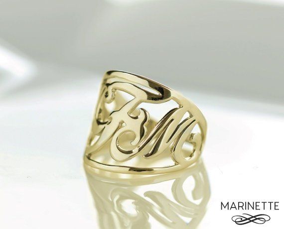 Solid 14K gold monogram ring - 3 letters initials ring - FedEx 2-day shipping included Luxury White Gold Initial Ring, White Gold Monogram Rings For Wedding, Monogrammed White Gold Rings For Wedding, Silver Elegant Monogram Initial Ring, Elegant Silver Monogram Initial Ring, Luxury Jewelry With Initials For Formal Occasions, Luxury Formal Jewelry With Initials, Luxury Formal Initial Ring With Hallmarks, White Gold Initial Ring With Monogram