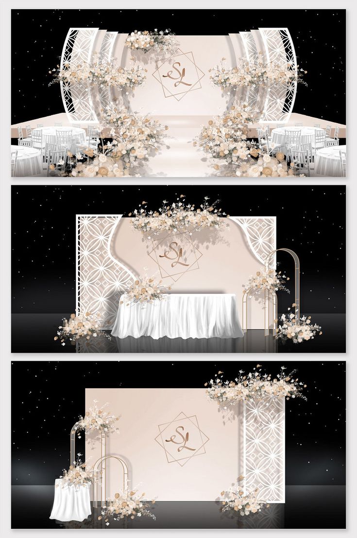 three banners with white flowers on them for a wedding ceremony or party - signage print templates