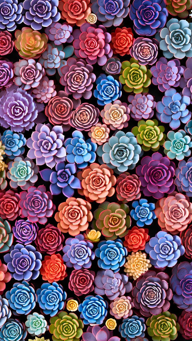 colorful succulents are arranged in the shape of flowers