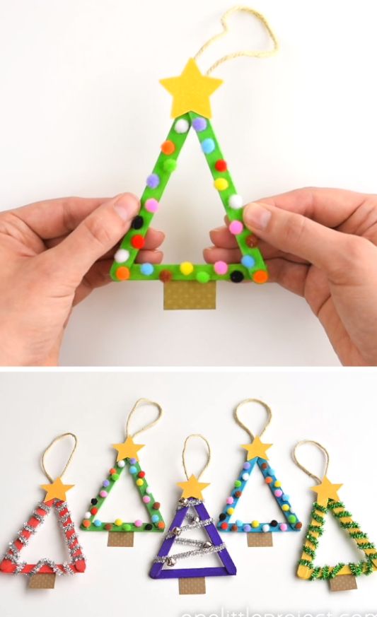 christmas tree ornament made out of beads and wooden pegs with text overlay reading how to make an origami christmas tree