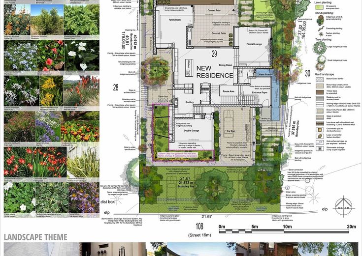 the plans for this garden include different types of trees, shrubs, and other plants