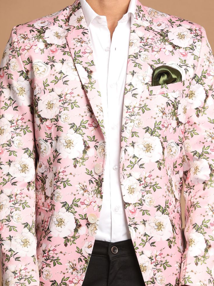 VASTRAMAY Men's Pink Floral Printed Blazer Make a bold statement with this stylish pink floral printed blazer from VASTRAMAY. Perfect for both formal and casual occasions, this blazer is sure to turn heads. The blazer features a slim fit design, notch lapel, and two-button closure. Pair it with jeans for a casual look or dress pants for a more formal outfit. Features: Stylish pink floral print Slim fit design Notch lapel Two-button closure Perfect for formal and casual occasions Specifications: Floral Print Jacket, Floral Print Blazer, Jacket Store, Slim Fit Blazers, Pink Floral Print, Pink Blazer, Matching Pajamas, Printed Blazer, Formal Outfit