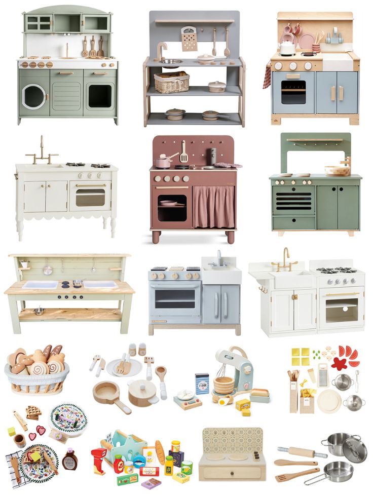 many different types of kitchen furniture and appliances