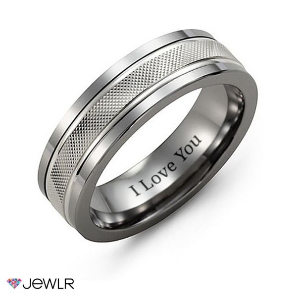 men's wedding band with i love you engraved on the side and an inscription