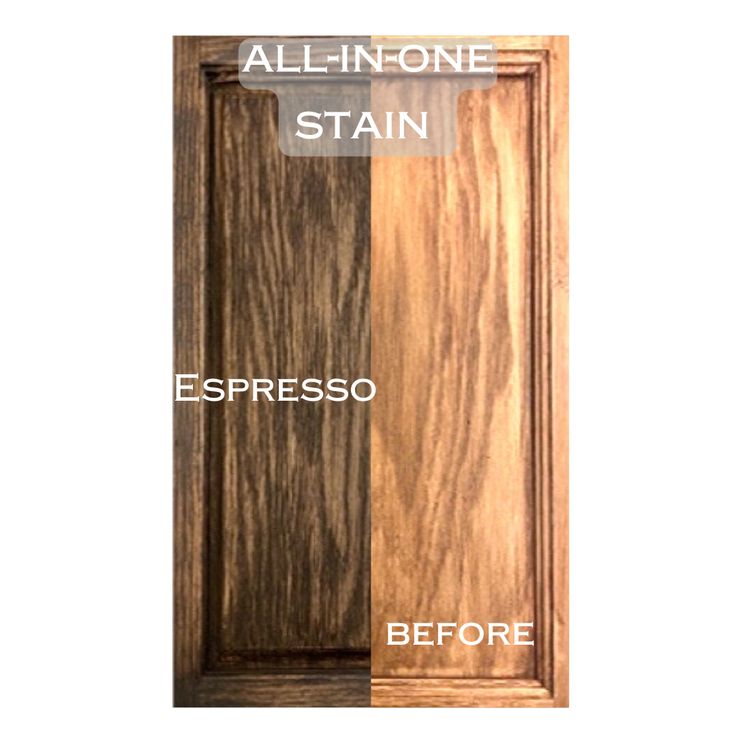 an all - in - one stain and espresso stain are shown on this cabinet door