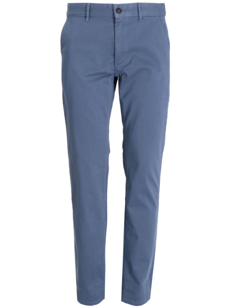 blue stretch-cotton belt loops two diagonal pockets to the sides two rear welt pockets concealed fly and button fastening slim cut Comme Des Garcons Converse, Slim Trousers, Cotton Chinos, Balenciaga Triple S, Chino Trousers, Stella Mccartney Adidas, Canary Islands, Short Suit, Summer Beach Wear