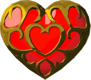 a red heart with two smaller hearts on it's side, surrounded by gold accents