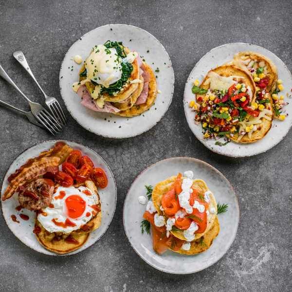 four plates with different types of food on them