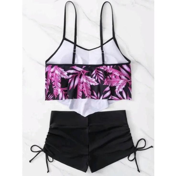 Item Types: two piece swimsuits with shorts for ladies, two piece swimsuits with boyshortsNeckline: Scoop NeckPads: YesLength: ShortFit Type: LooseDetail: BacklessPattern Type: Flower PrintStraps Style: AdjustableBottom Style: Drawstring ShortsMaterial: PolyesterMaterial: NylonMaterial: Spandex Sport Bikinis, Swimsuit With Shorts, Hanky Hem, Swimming Suit, Swimwear Tankini, Vacation Wear, Print Swimwear, Party Dress Short, Tankini Set