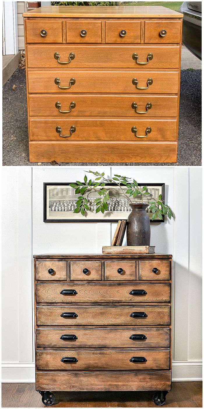 an old dresser is turned into a planter