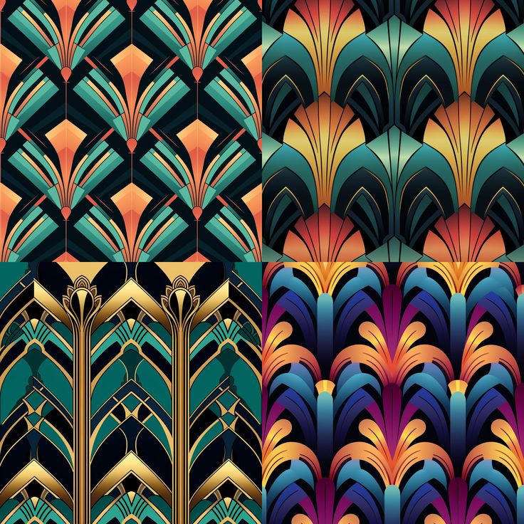 art deco wallpapers in different colors and patterns