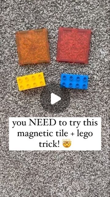 three lego blocks with the words you need to try this magnetic tile + lego trick