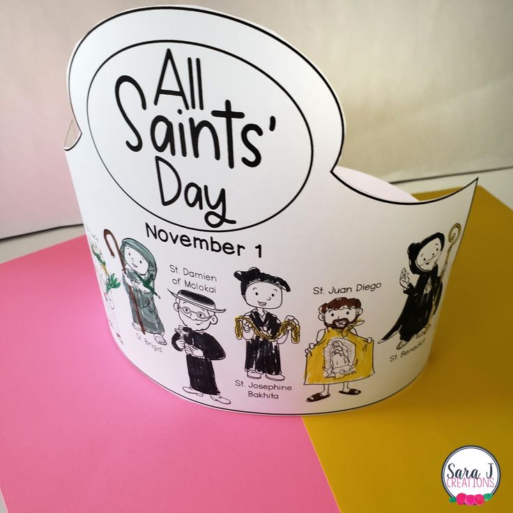 an ice cream cone with the words all saints'day written on it and pictures of children