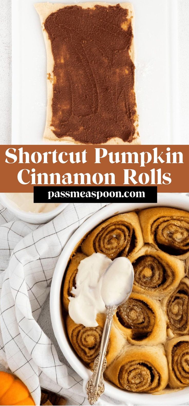 shortcut pumpkin cinnamon rolls in a white bowl