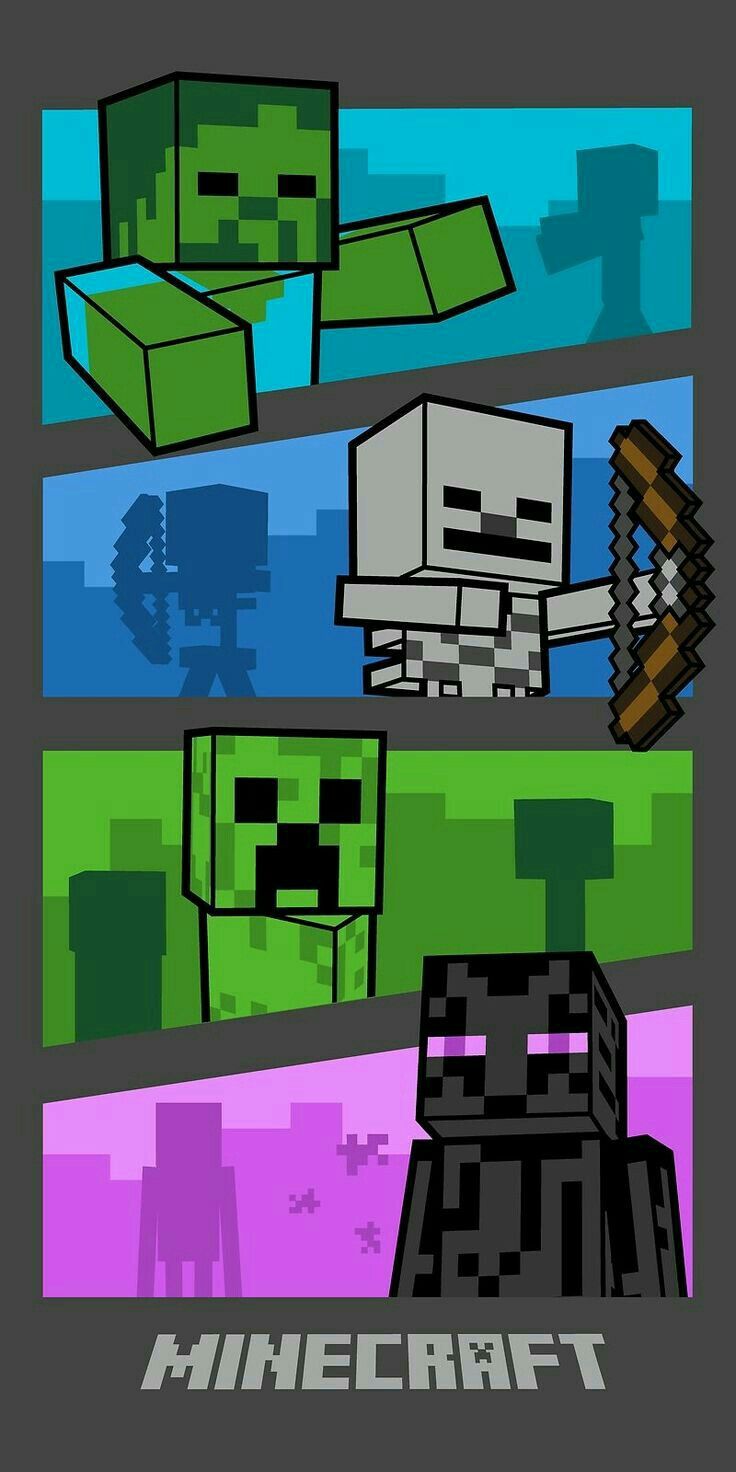 an image of some minecraft characters in different colors and sizes, with the words minecraft on them