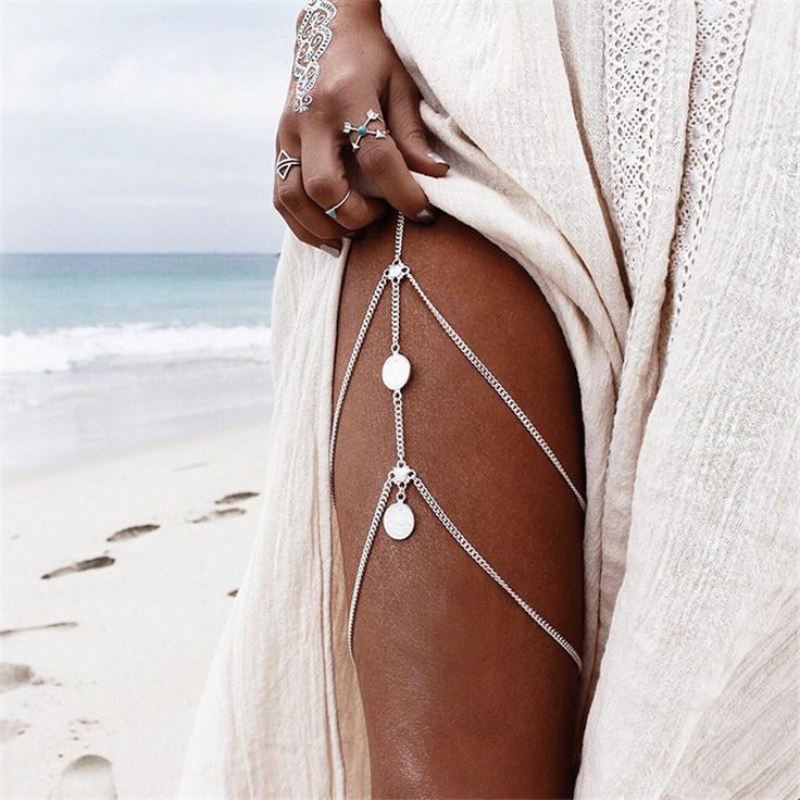 Boho Beach Hut Body Jewelry Silver / One Size Boho Sexy Leg Jewelry Thigh Bracelet, Jóias Body Chains, Leg Jewelry, Thigh Chain, Bikinis Crochet, Boho Mode, Leg Chain, Anklets Boho, Stil Boho