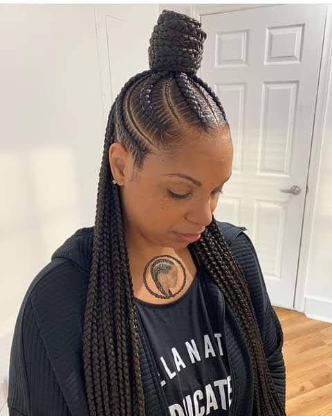 Stitch Braids Hairstyles, Half Cornrows, Braided Buns, Feed In Braids Hairstyles, Braid Hairstyle, Braids Hairstyles Pictures, Braided Cornrow Hairstyles, Stitch Braids, Braids With Curls