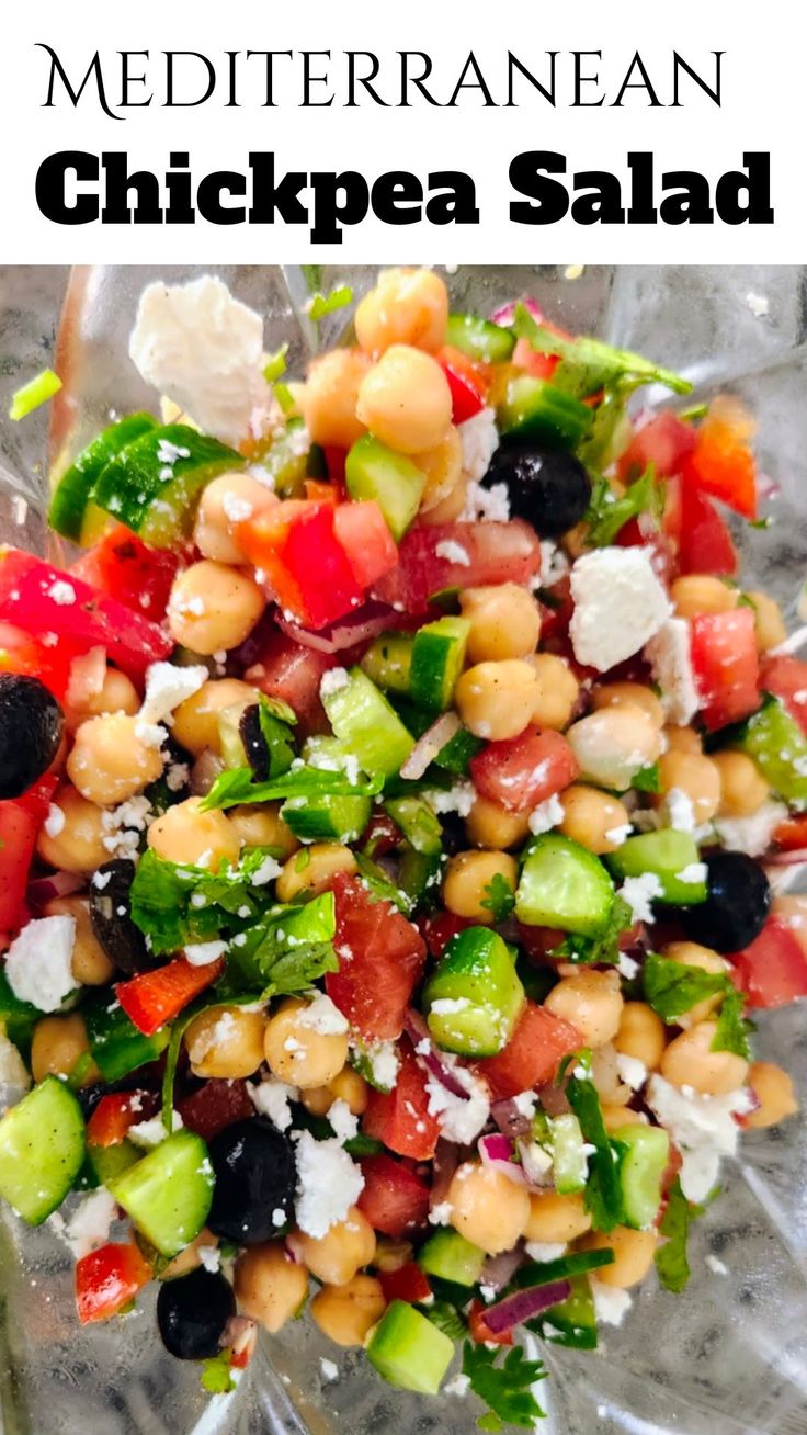 this mediterranean chickpea salad is loaded with lots of fresh vegetables and feta cheese