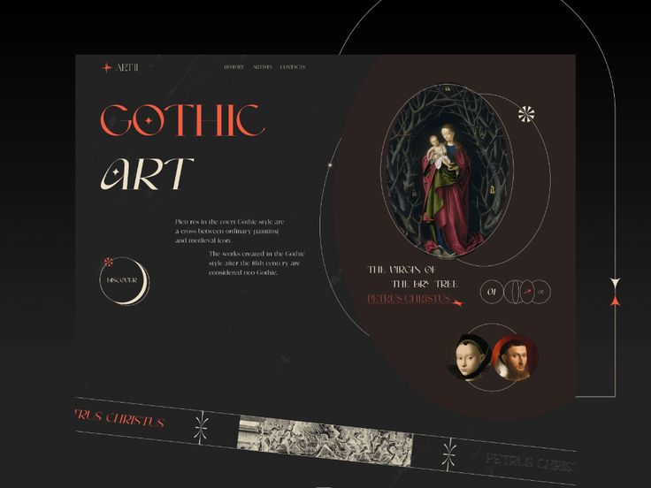 the website for gothic art is displayed on a black background with red and white accents