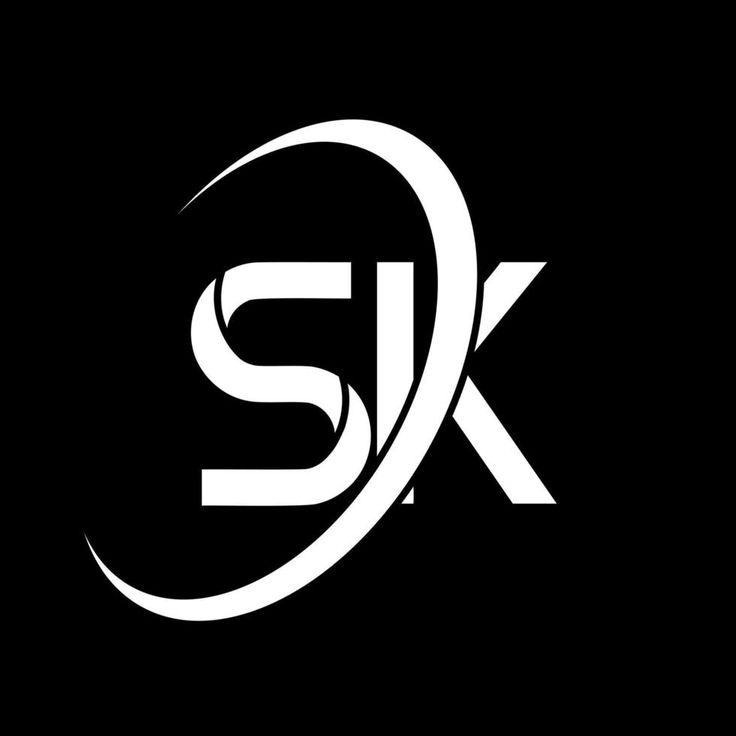 the letter s and k are connected by a circle in white on a black background