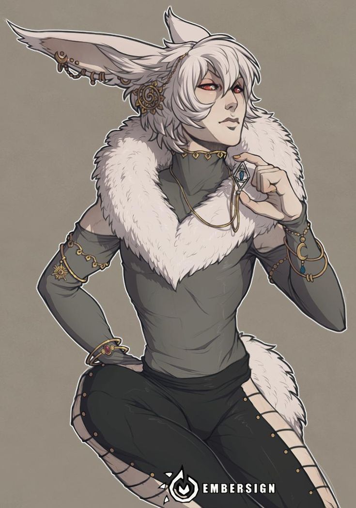 an anime character with white hair and fur on her head, sitting down in a pose