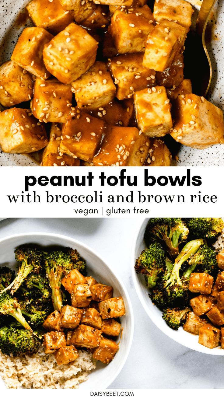 broccoli and brown rice with peanut tofu bowls