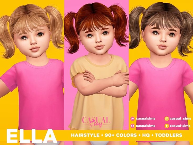 CasualSims - Ella Hairstyle Toddlers - The Sims 4 Create a Sim - CurseForge Natural Pigtails, Fringe Ponytail, Sims Toddler Cc, Sims 4 Toddler Hair, Toddler Hair Sims 4, Crazy Cousins, Sims 4 Things, Alpha Girl, Kerbal Space Program