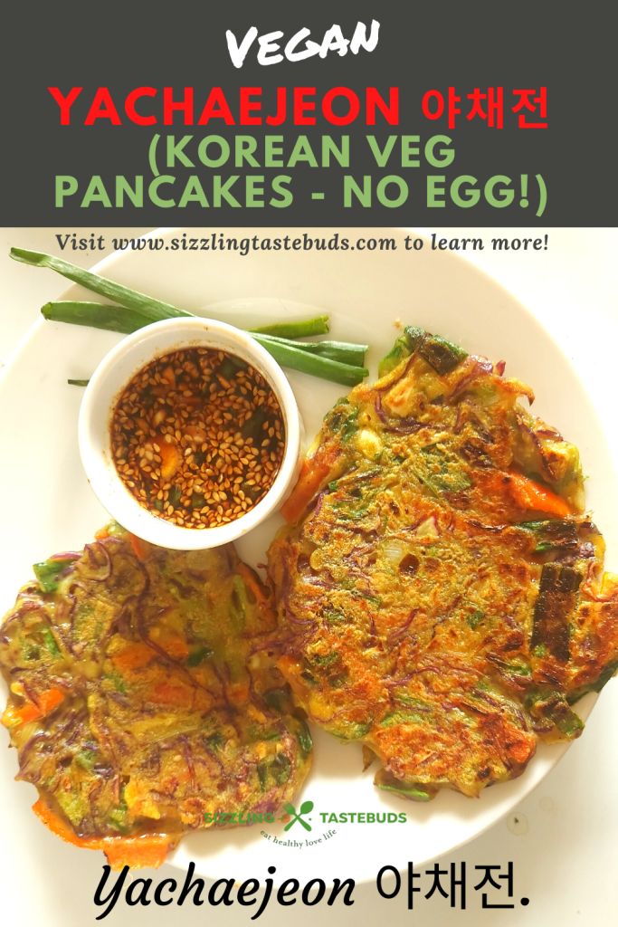 an advertisement for vegan korean veg pancakes - no egg on a white plate