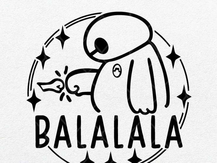 a black and white drawing of a bird with the word baalala on it