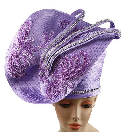 Introducing the exquisite 9001 Church Hat, an essential accessory for those who appreciate a blend of sophistication and tradition when assembling their Sunday outfit. With its eye-catching lavender hue, this hat is designed not only to complement a wide range of ensembles but also to stand out as a statement piece in its own right. Crafted with the utmost care, the hat boasts detailed floral accents that are carefully arranged to enhance its visual appeal. These embellishments are adorned with Adjustable Purple Top Hat With Curved Brim, Purple Hat With Short Brim For Royal Ascot, Purple Short Brim Hat For Royal Ascot, Fitted Purple Hat With Short Brim, Purple Wide Brim Hat For Races, Purple Fitted Top Hat With Curved Brim, Lavender Fitted Hat With Curved Brim, Adjustable Purple Hat For Church, Purple Adjustable Hat For Church