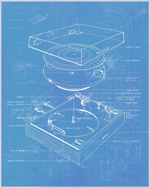 a blueprint drawing of a record player