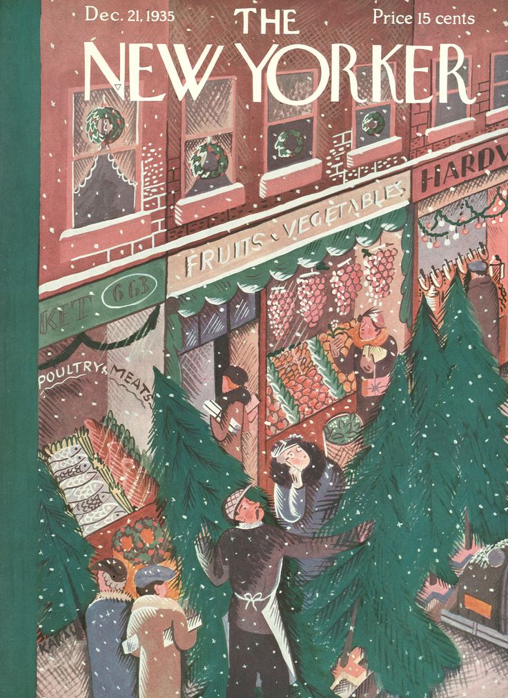 the new yorker magazine cover shows people shopping in front of a store with christmas trees