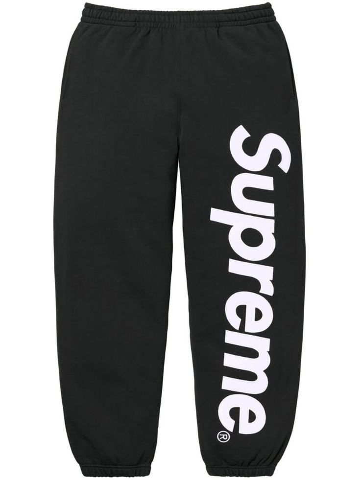 black cotton blend appliqué logo elasticated waistband two side welt pockets rear patch pocket straight leg elasticated ankles Supreme Tracksuit, Black Urban Sweatpants With Letter Print, Supreme Sweatpants, Black Nylon Sweat-resistant Bottoms, Black Sports Sweatpants With Logo Detail, Balenciaga Track, Balenciaga Triple S, Short Suit, Espadrille Shoes