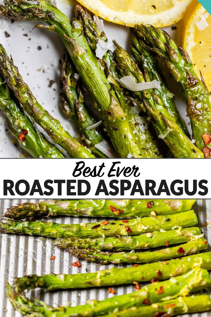 grilled asparagus with lemon wedges and parmesan cheese on the side