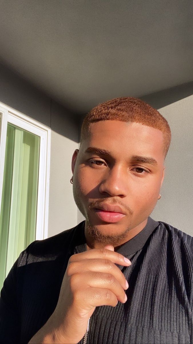 Low Taper Fade Haircut Brown Hair, Black Man Hair Dye, Ginger Hair Men Black, Ginger Hair Men Aesthetic, Brown Waves Hair Black Men, Black Ginger Men, Hair Color Ideas For Men Black, Honey Brown Hair Men, Ginger Black Man