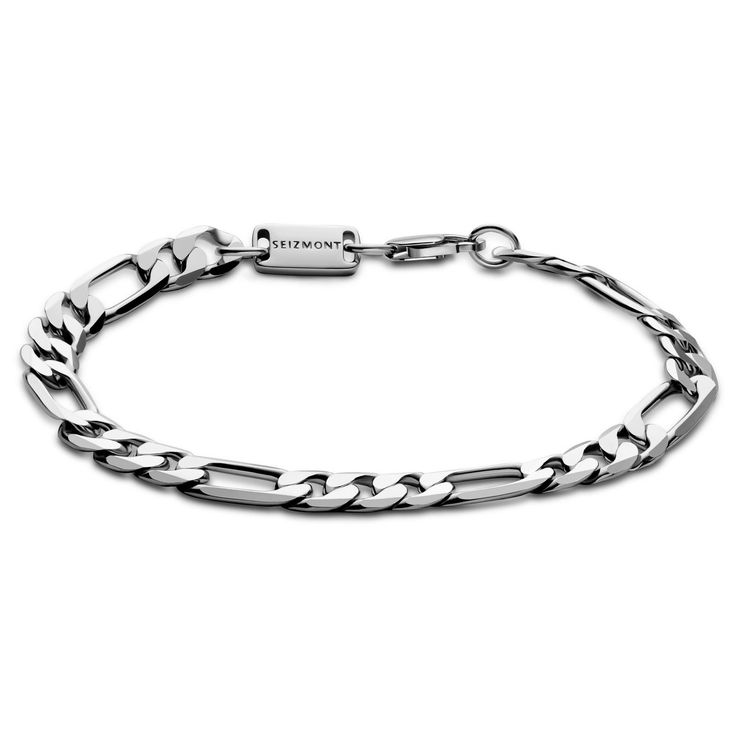 Embrace modern luxury with this exceptional rhodium-plated sterling silver Figaro chain bracelet for men. Featuring a distinctive pattern of small and large interlocking links, this stunning piece offers an undeniably timeless appeal. The high-quality sterling silver fused with radiant rhodium plating guarantees unmatched durability and lustre. Silver Figaro Chain, Anchor Bracelet, Wide Bracelet, Figaro Chains, Figaro Chain, Engraved Bracelet, Leather Cuffs Bracelet, Paracord Bracelets, Bracelet For Men